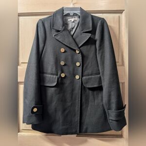 GAP Black Double-Breasted Pea Coat with Gold Buttons